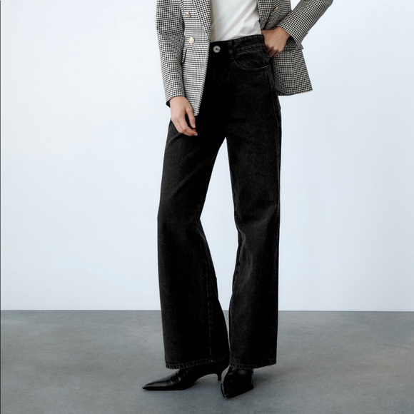 NWT Zara High rise wide leg jeans black size 24 & 28 - Picture 2 of 12